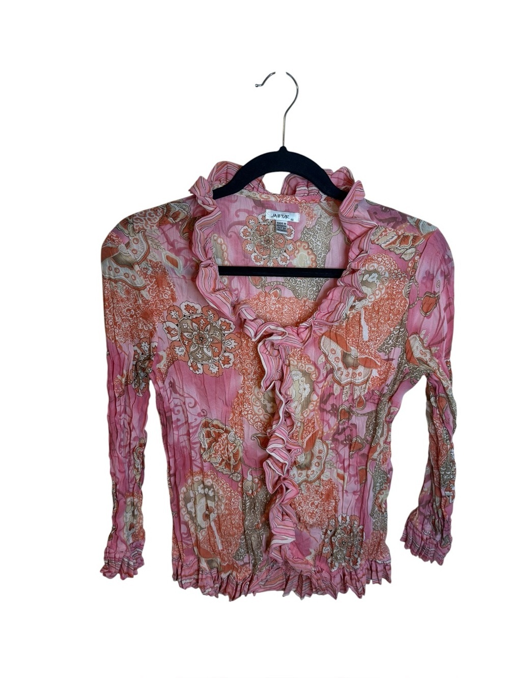 Jaipur Pink Paisley Ruffle Bohemian Y2K Blouse